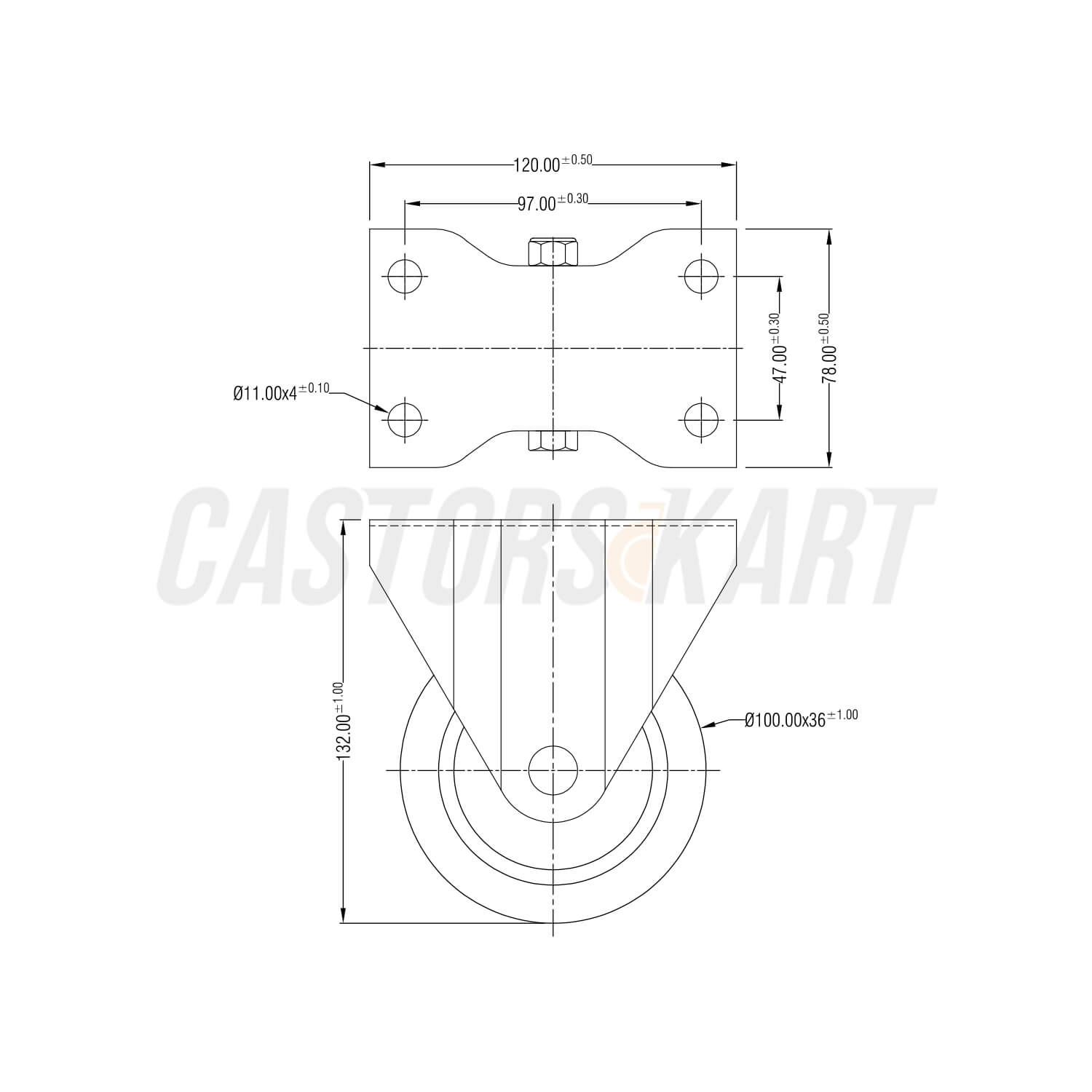 Stainless Steel Trolley Fixed Nylon Castors  - 100 mm (4 inch) 100 Kgs