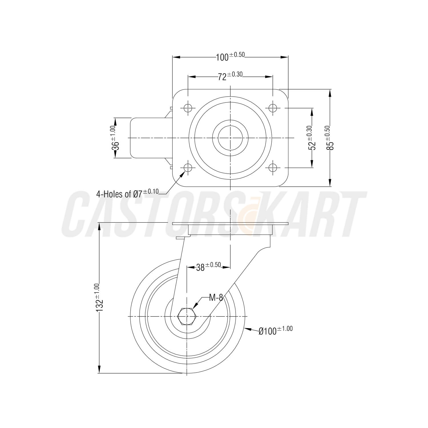 Stainless Steel Trolley Swivel Nylon Castors  - 100 mm (4 inch) 100 Kgs