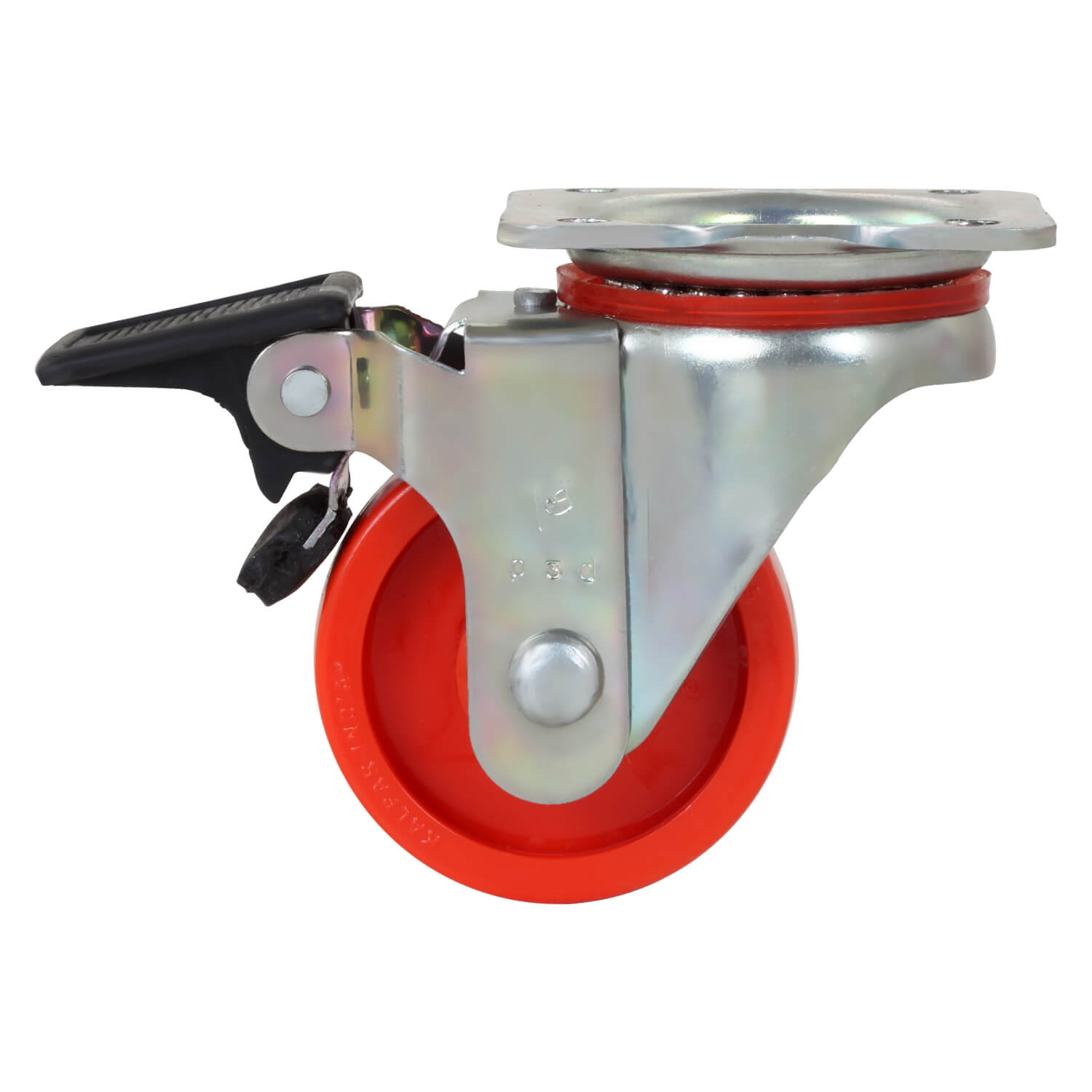 Red Nylon wheel  swivel type stainless steel Castor with Brake - side view castor image