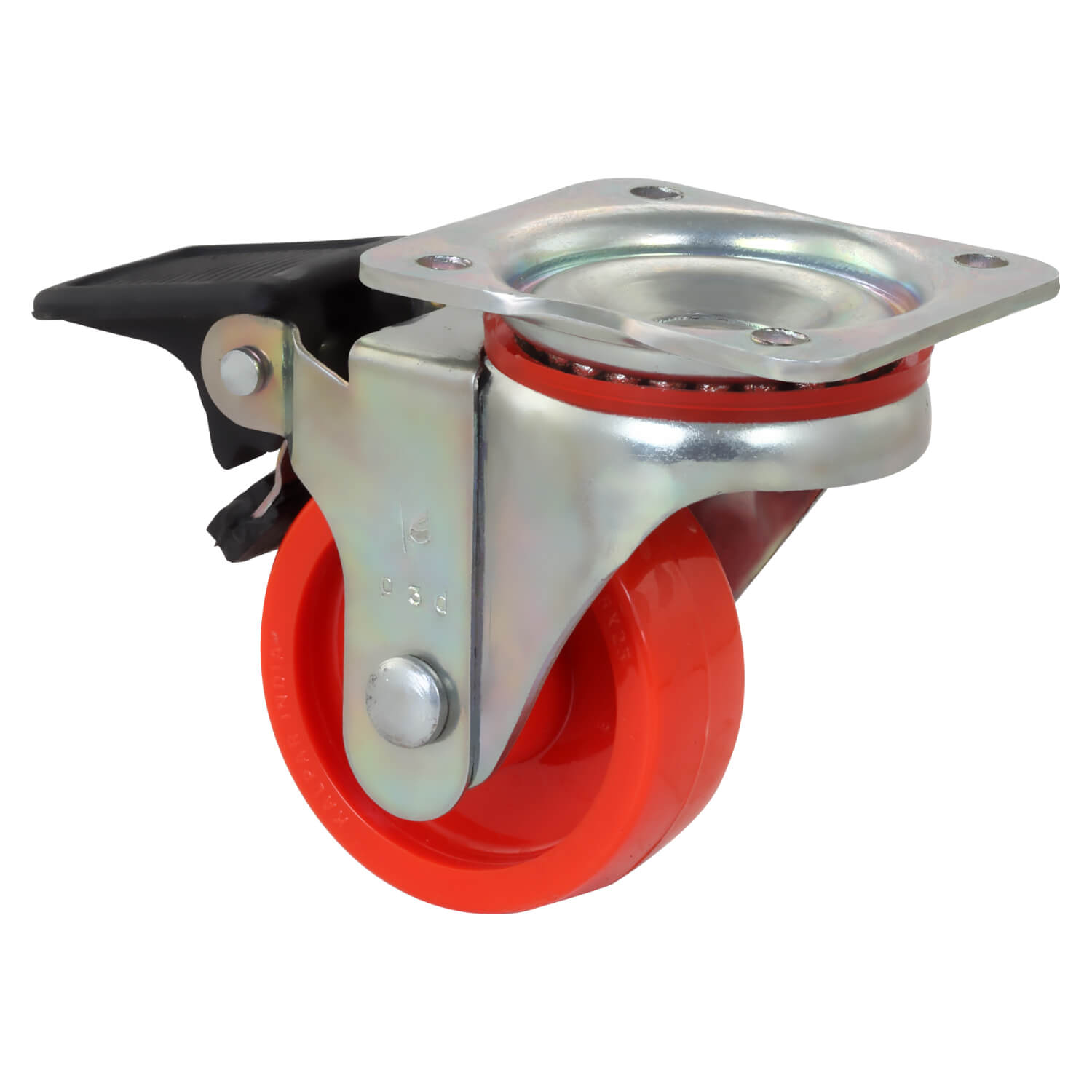 Red Nylon wheel  swivel type stainless steel Castor with Brake - Back side view castor image