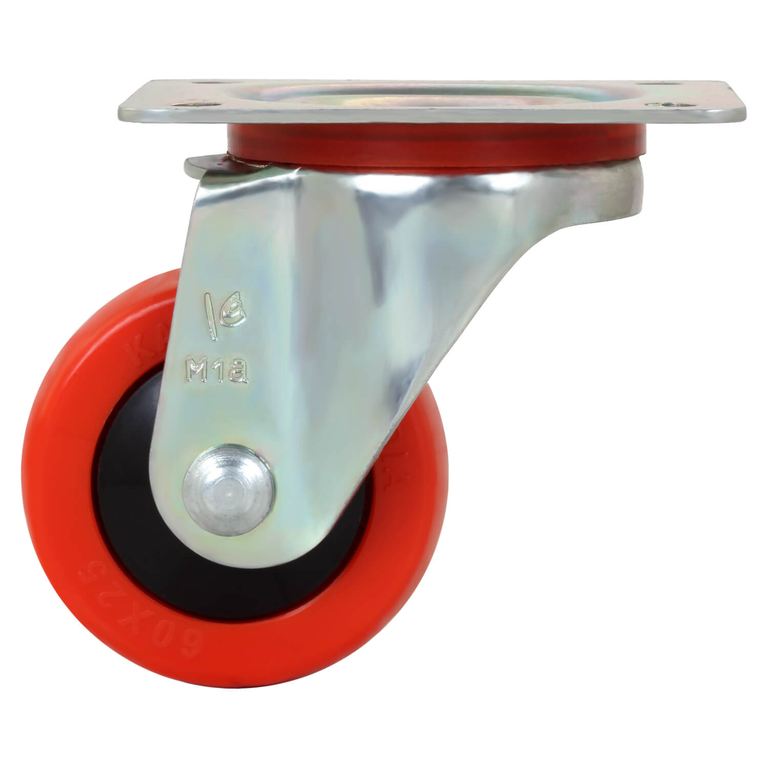 Red Nylon wheel swivel type stainless steel 60mm Castor - side view castor image