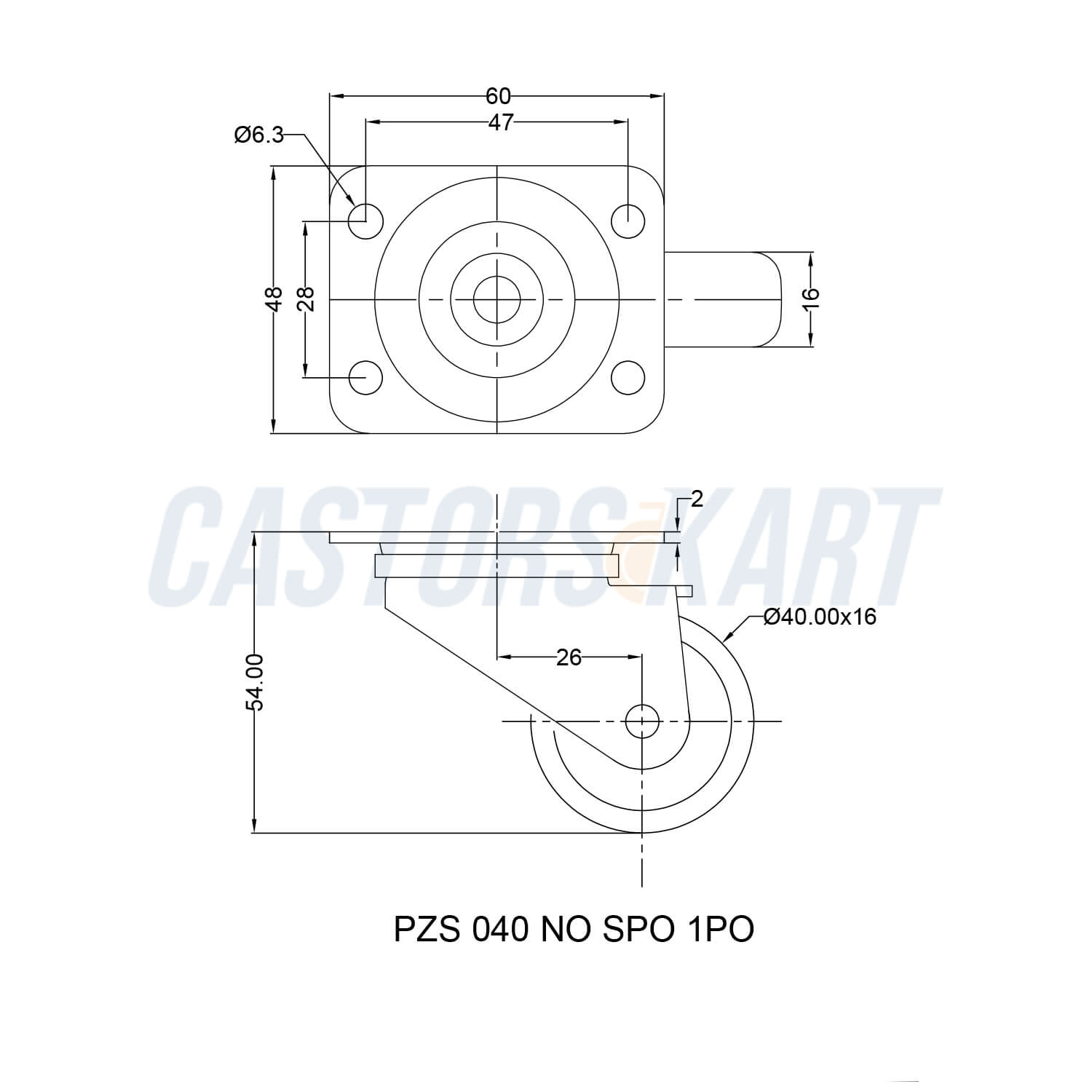 Nylon Swivel Type Castors - 40 mm ( 1.5 inch) 40 Kgs