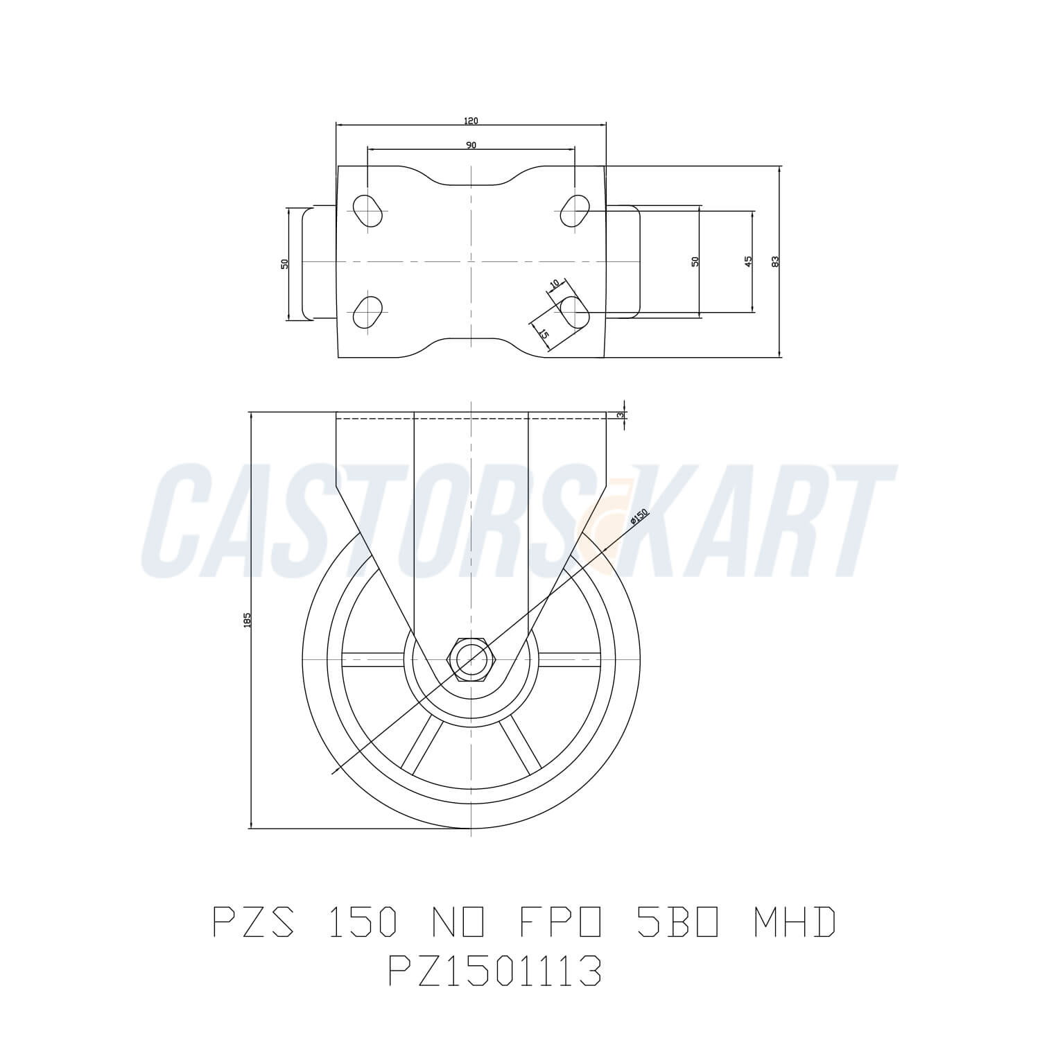 Heavy Duty Trolley Fixed Nylon Castors - 150 mm (6 inch) 300 Kgs