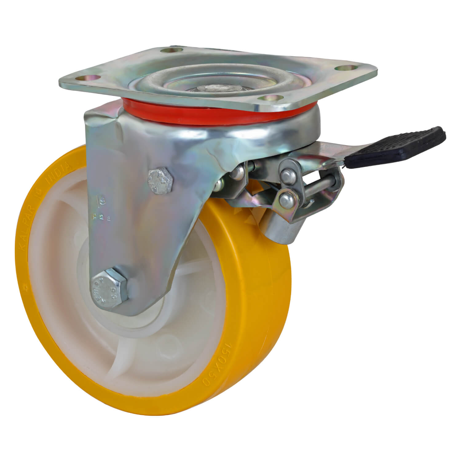 Heavy Duty Trolley Swivel Nylon Castors With Brake - 150 mm (6 inch) 300 Kgs