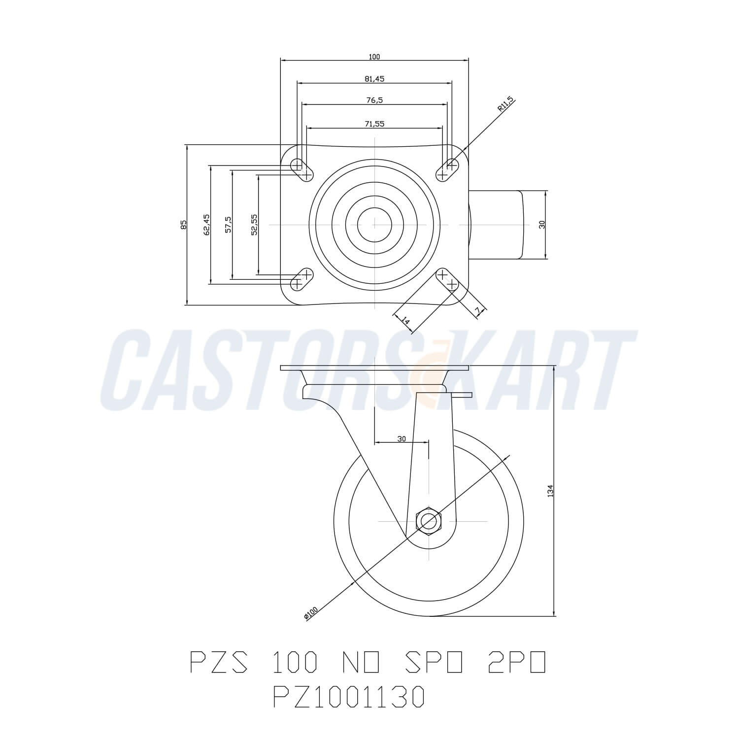 Industrial Light Duty Trolley Swivel Nylon Castors  - 100 mm (4 inch) 100 Kgs