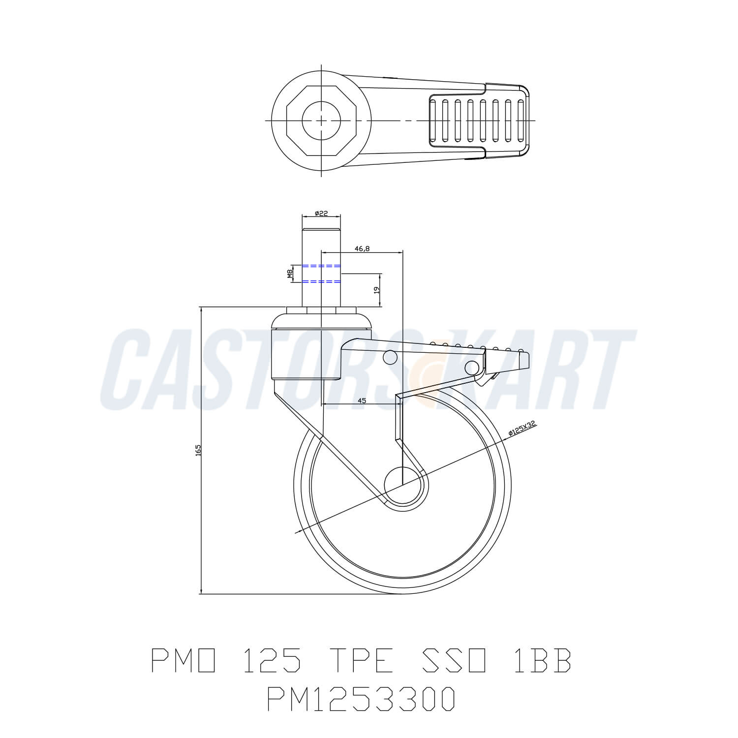Non Rusting Medicare TPE Swivel Type Plastic Moulded Castors With Brake - 125 mm (5 Inch) 100 Kgs