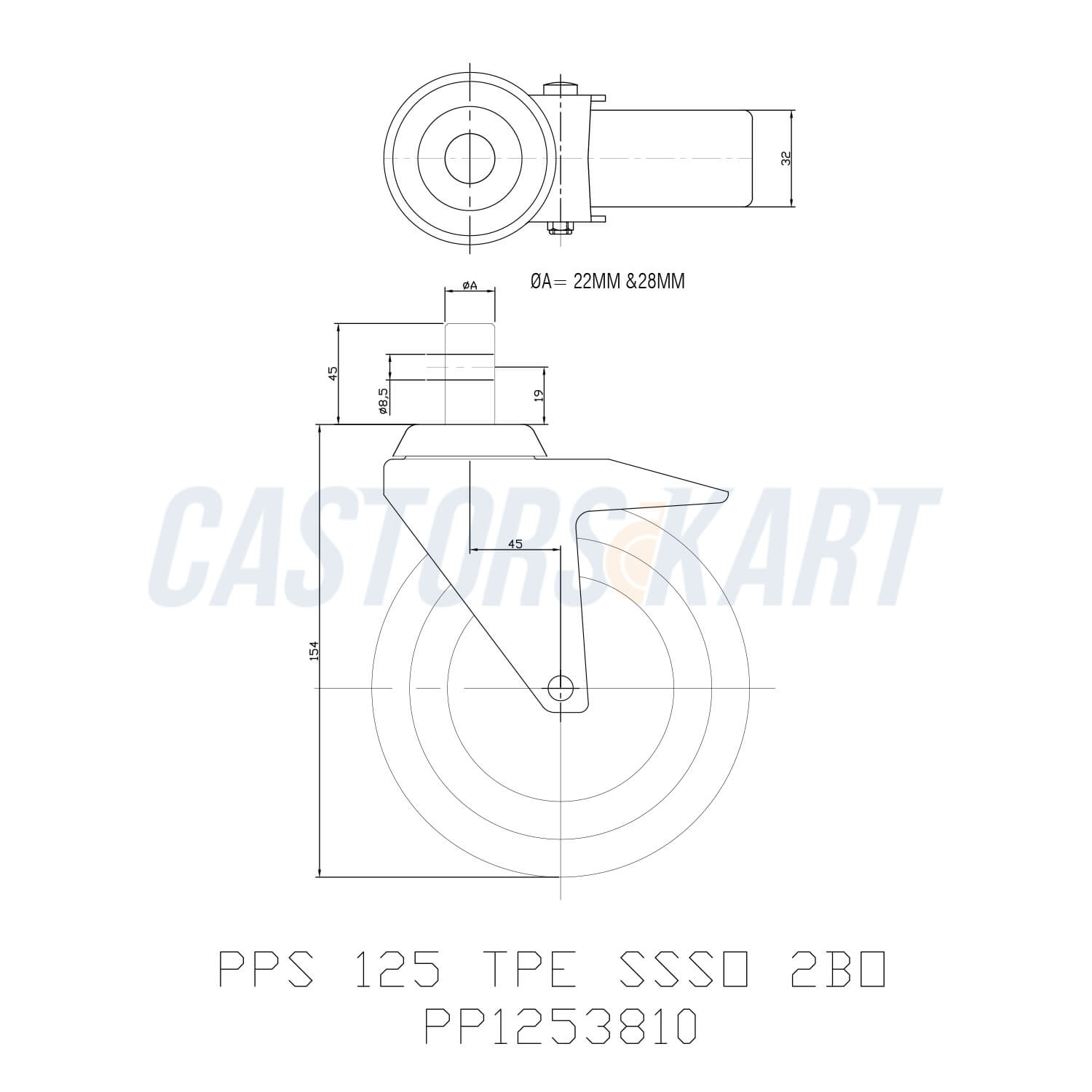 Non Rusting Medicare TPE Swivel Type Sleek Castors - 125 mm (5 Inch) 100 Kgs