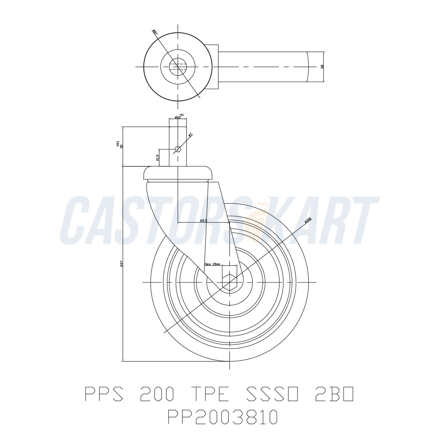 Non Rusting Medicare TPE Swivel Type Sleek Castors - 200 mm (8 Inch) 125 Kgs