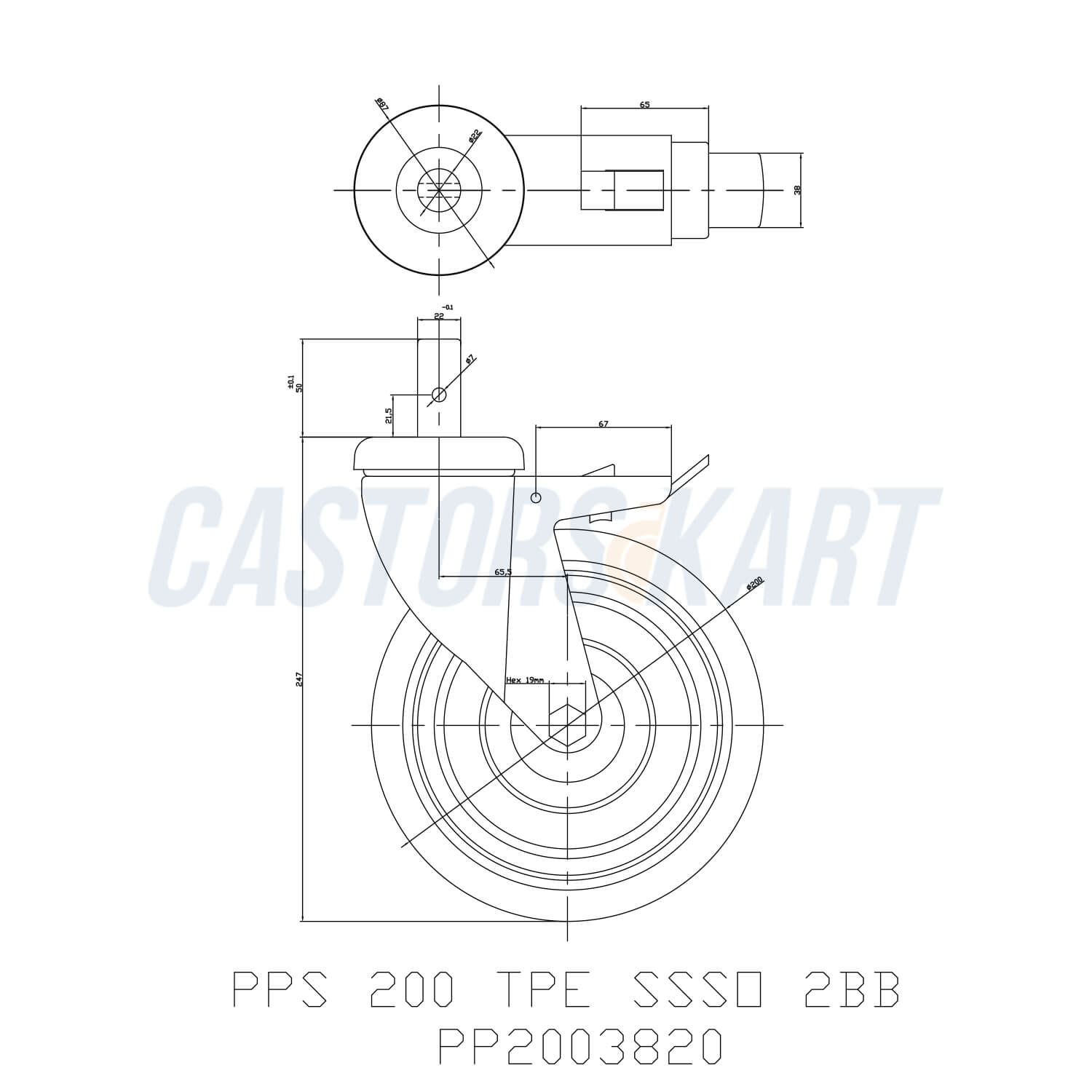 Non Rusting Medicare TPE Swivel Type Sleek Castors With Brake - 200 mm (8 Inch) 125 Kgs
